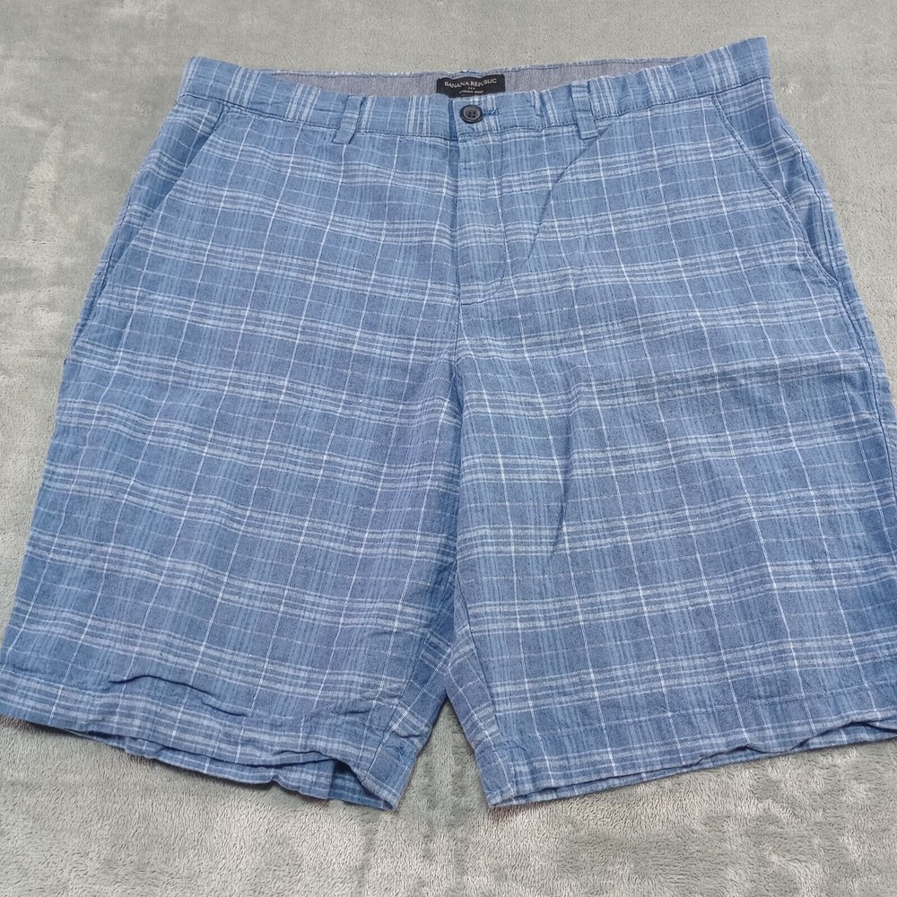 Banana Republic‎ Shorts Mens 36 Blue Plaid Emerson Shorts 10" Outdoor Preppy